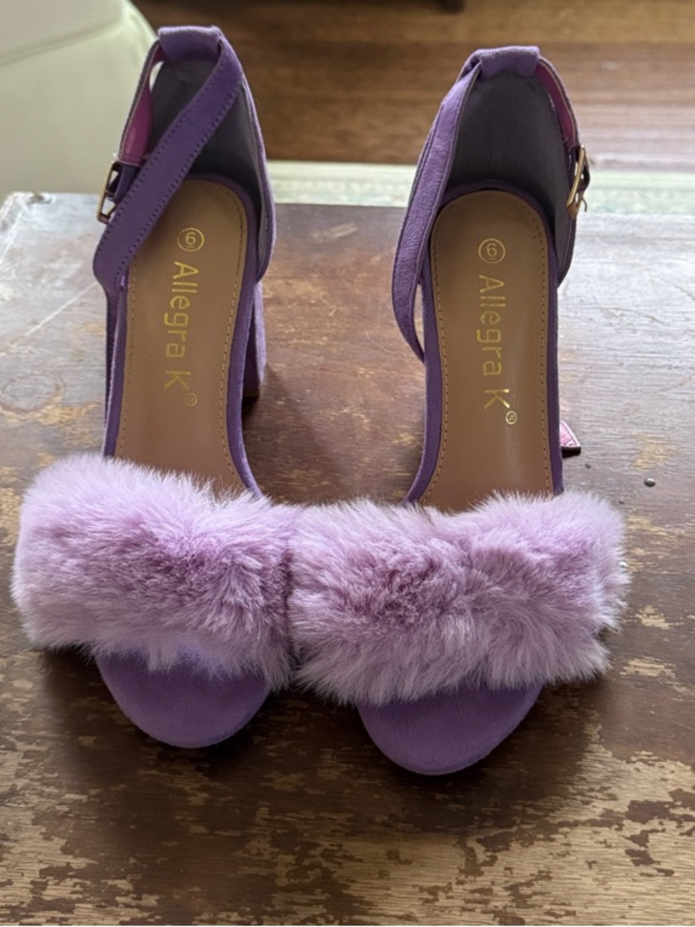 Allegra K Lavender Faux Fur and SueStrap High-Heel Sandals Like New! Ladie’s 6.